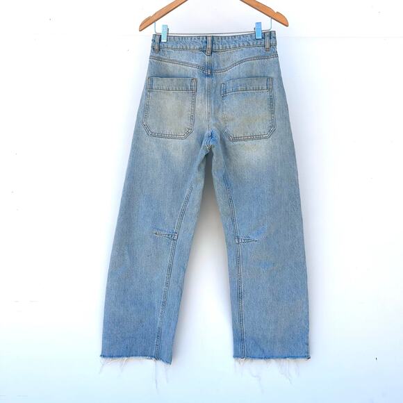 ME+EM Frayed Hem Engineered-Leg Jeans Barrel Pants Size 25 Cotton Blue - Picture 8 of 15